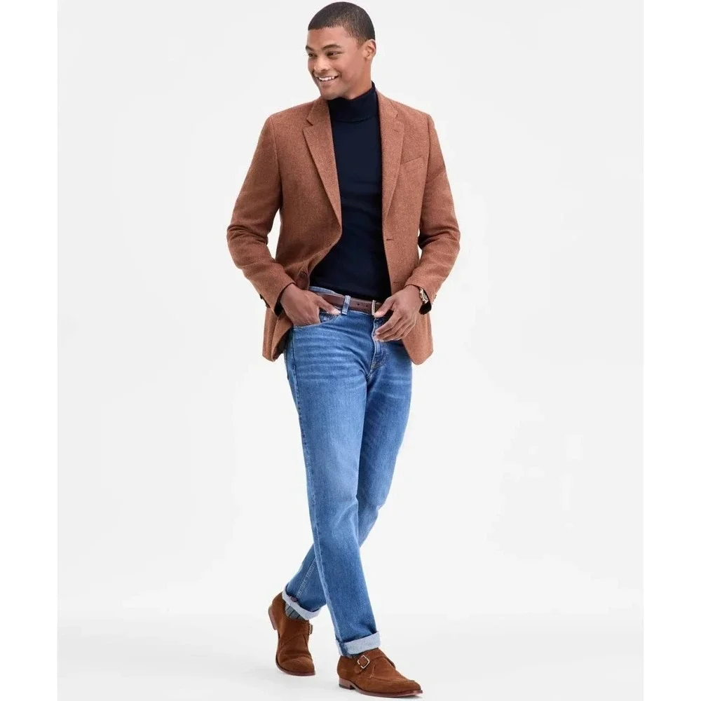 Nautica Mens Modern fit Sport Coat Blazer 38 R Brown Herringbone Stretch‎